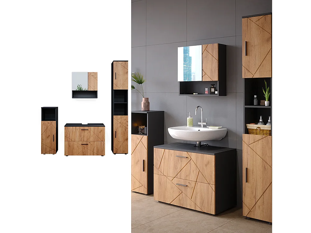 Meubles bain chêne doré/anthracite 80x41x58 irma
