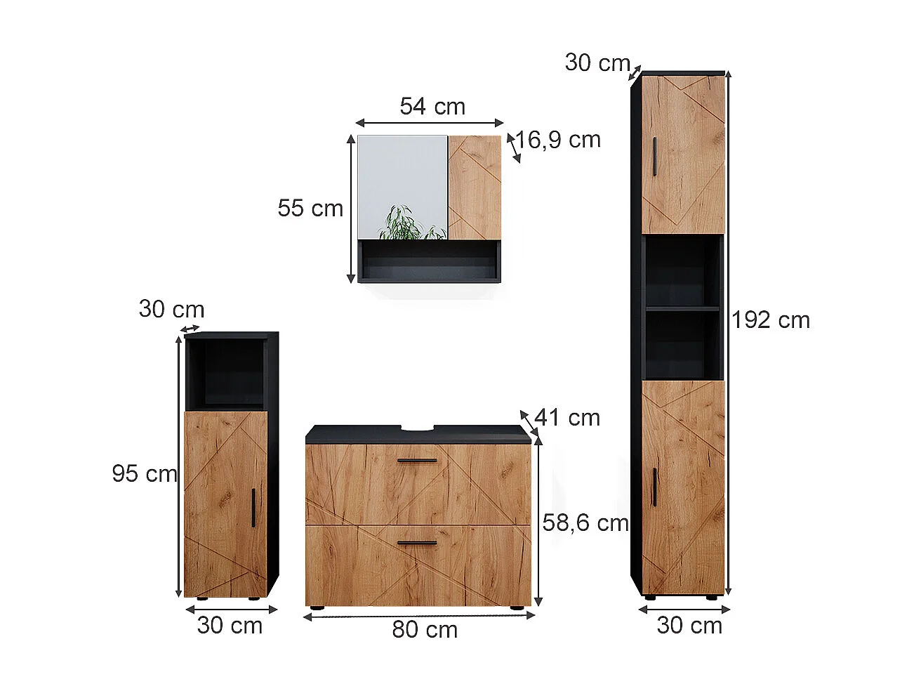 Meubles bain chêne doré/anthracite 80x41x58 irma