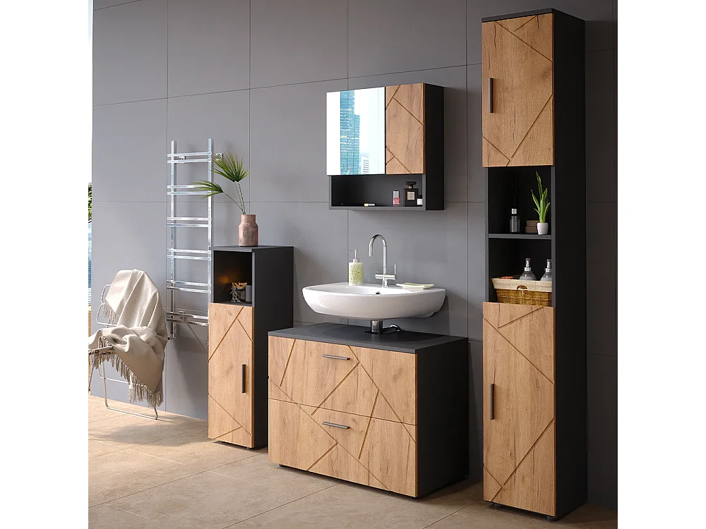 Meubles bain chêne doré/anthracite 80x41x58 irma