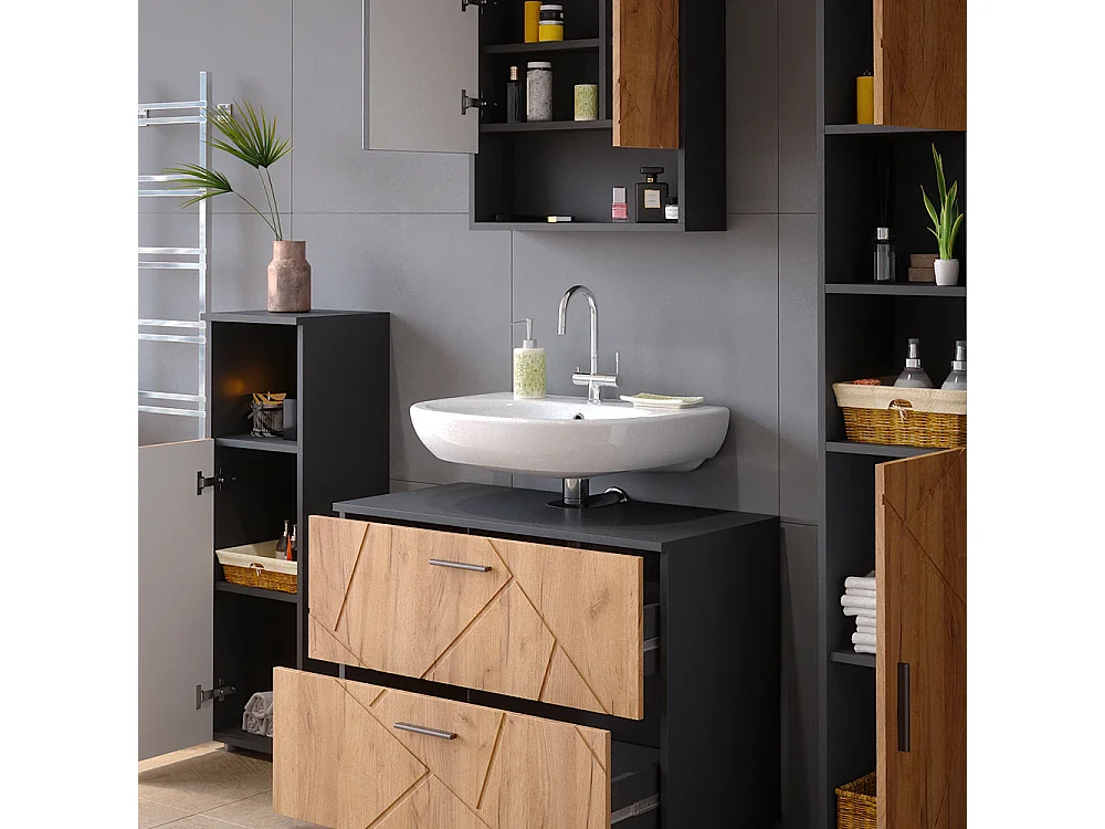 Meubles bain chêne doré/anthracite 80x41x58 irma