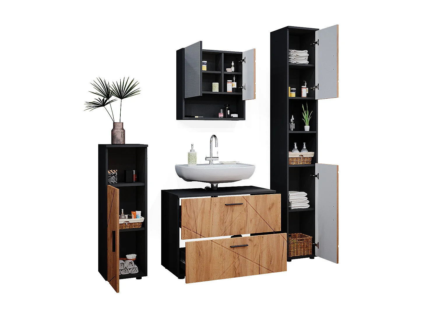 Meubles bain chêne doré/anthracite 80x41x58 irma