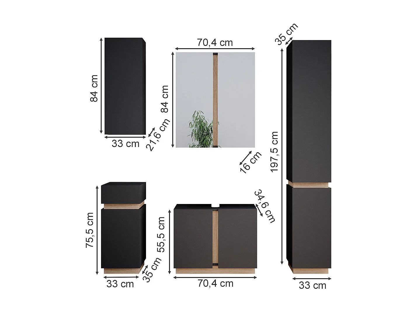 Set di mobili da bagno antracite 70x34x55 gloria