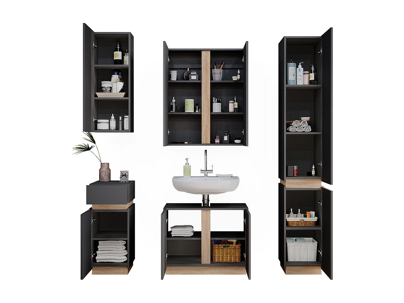 Set di mobili da bagno antracite 70x34x55 gloria