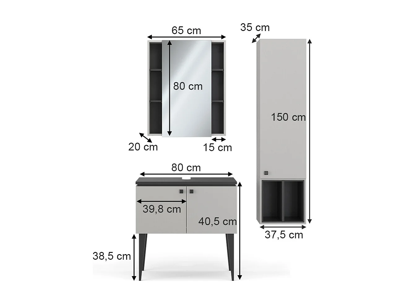 Conjunto de muebles de baño gris 80x50x79 gerta