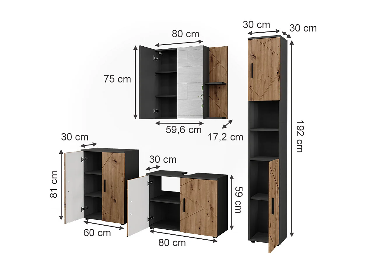 Set di mobili da bagno antracite/artisan 80x30x59 irma