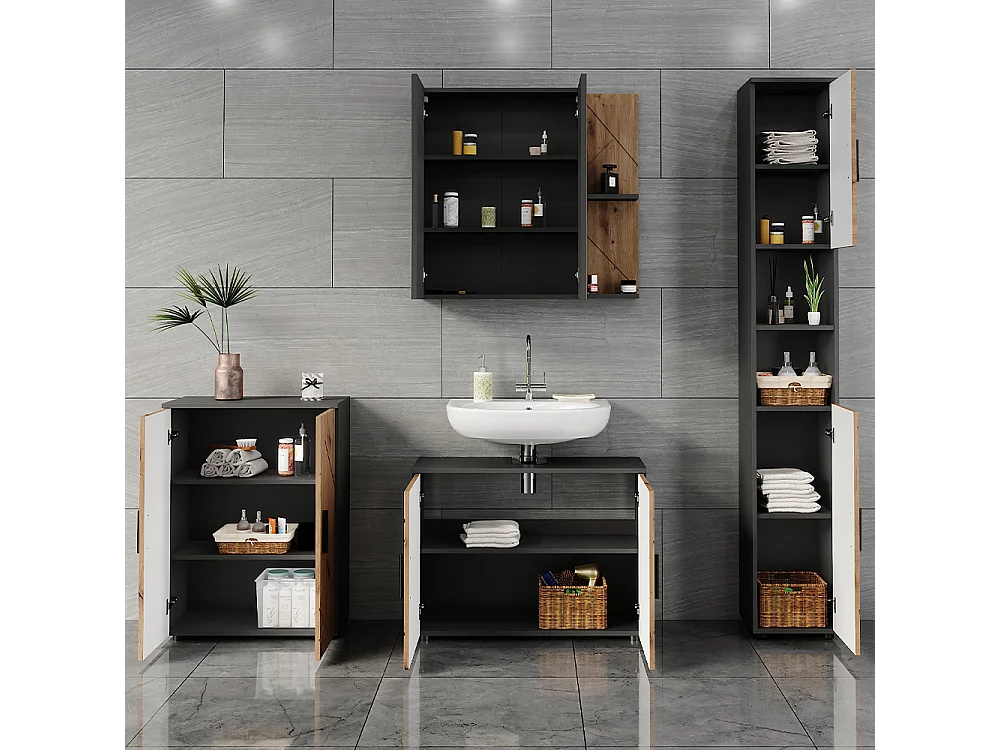 Meubles bain anthracite/artisan 80x30x59 irma