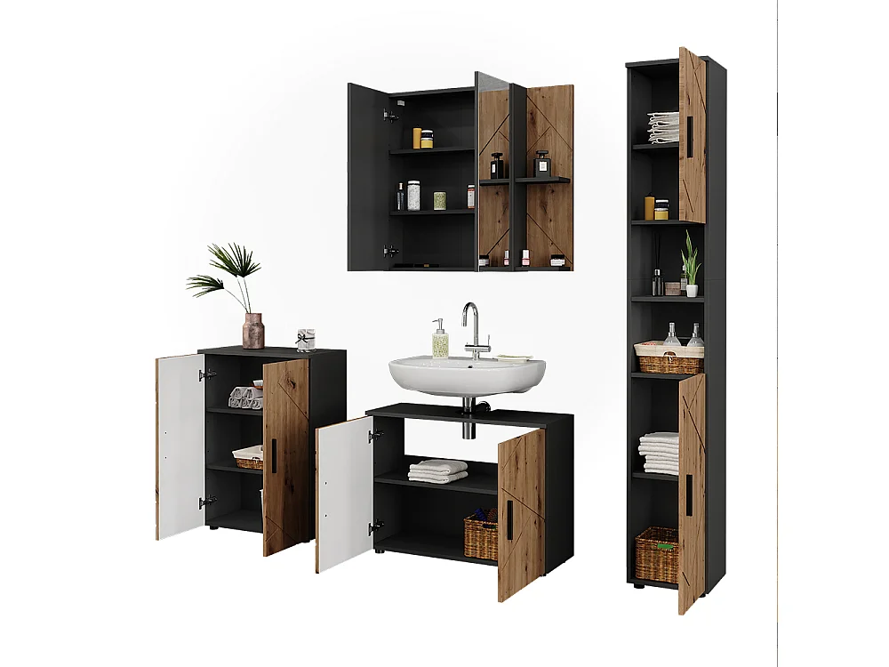 Meubles bain anthracite/artisan 80x30x59 irma