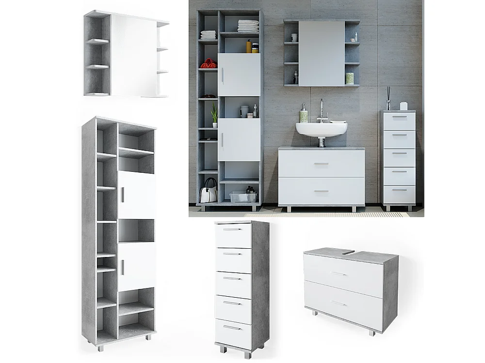 Meubles bain béton/blanc 80.2x33x60.8 ilias