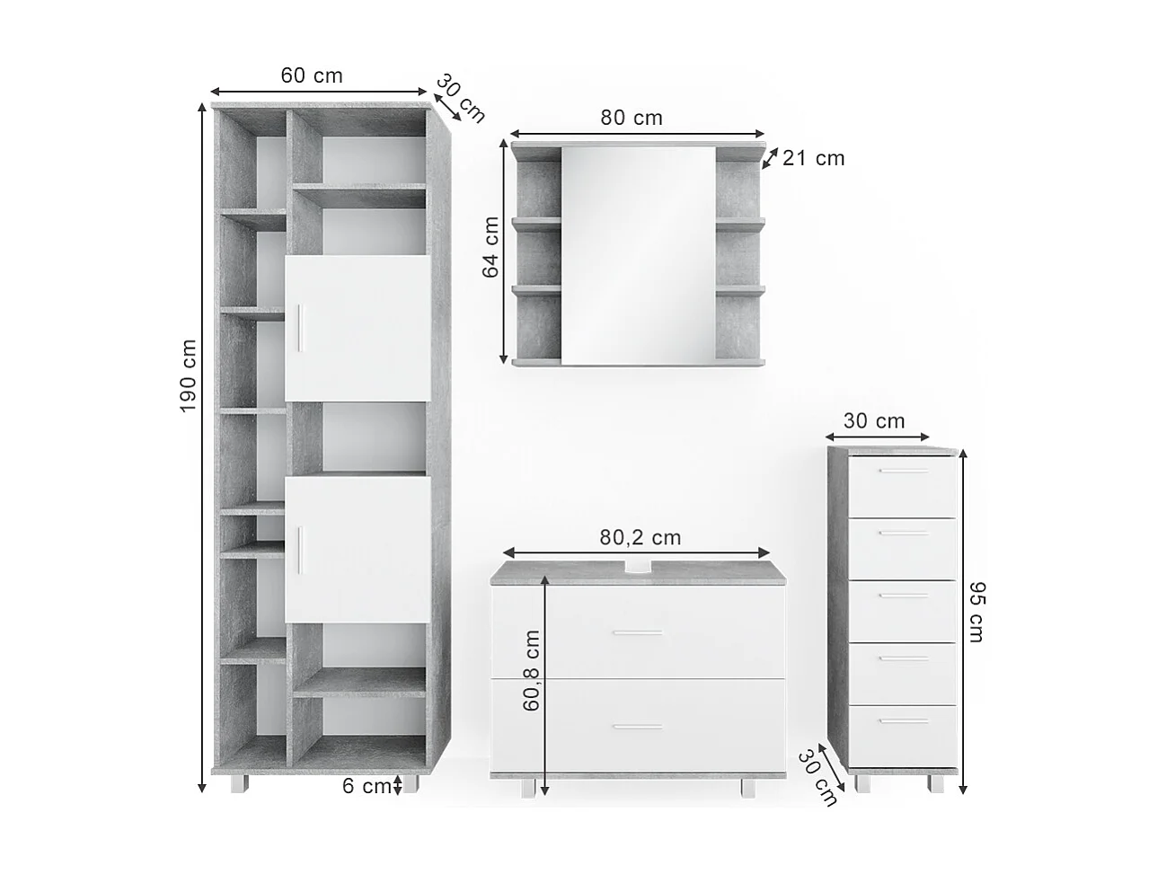 Meubles bain béton/blanc 80.2x33x60.8 ilias