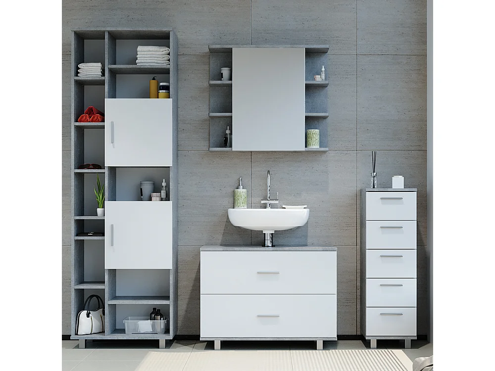 Meubles bain béton/blanc 80.2x33x60.8 ilias