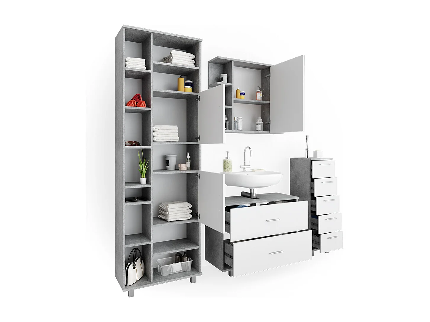 Meubles bain béton/blanc 80.2x33x60.8 ilias