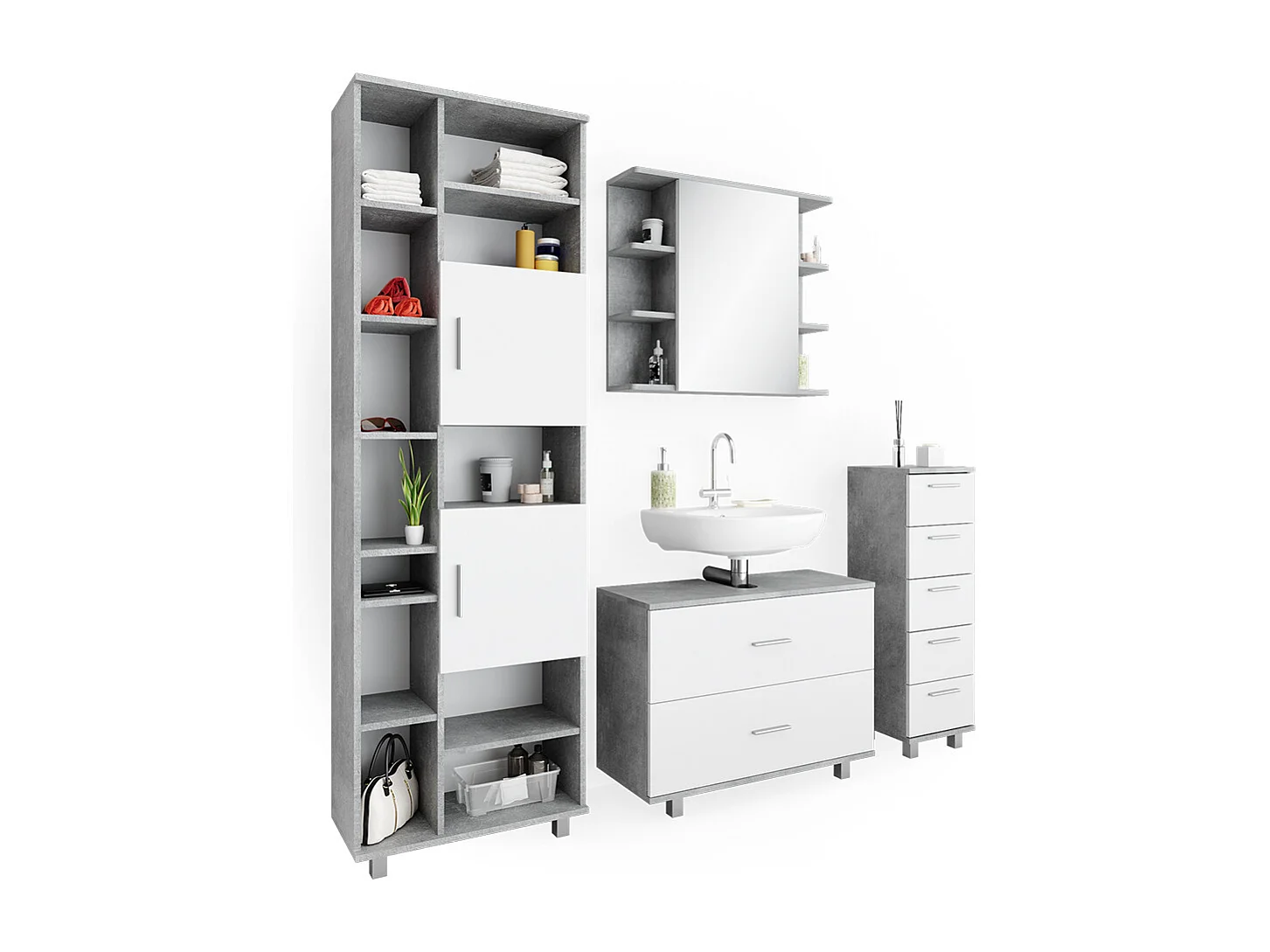 Meubles bain béton/blanc 80.2x33x60.8 ilias