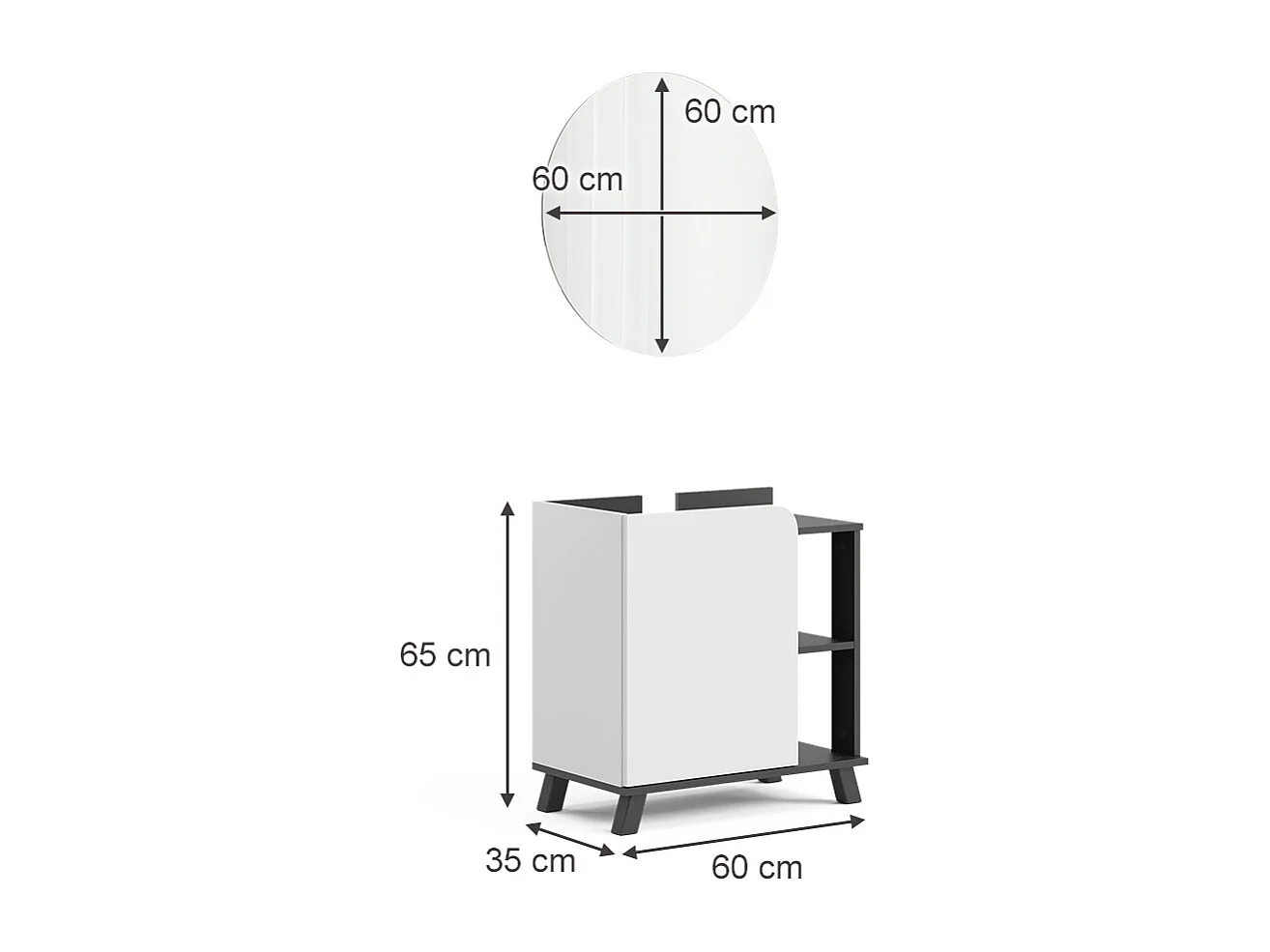 Badmöbel-Set anthrazit/weiß 60x35x65 karen