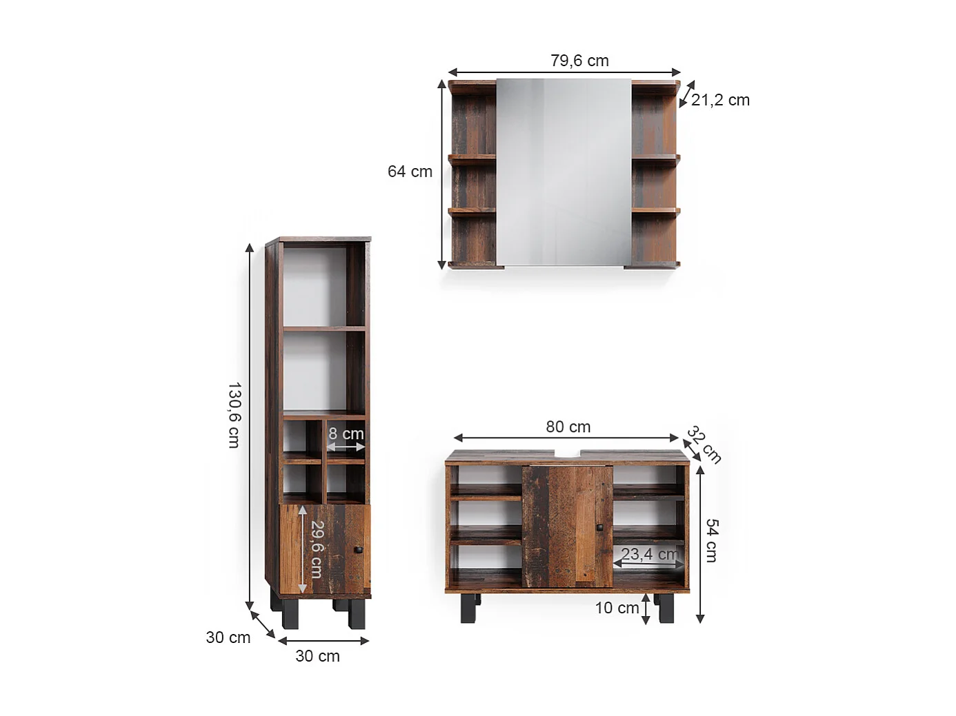 Set mobili bagno rovere rustico 60x32x54 fynn