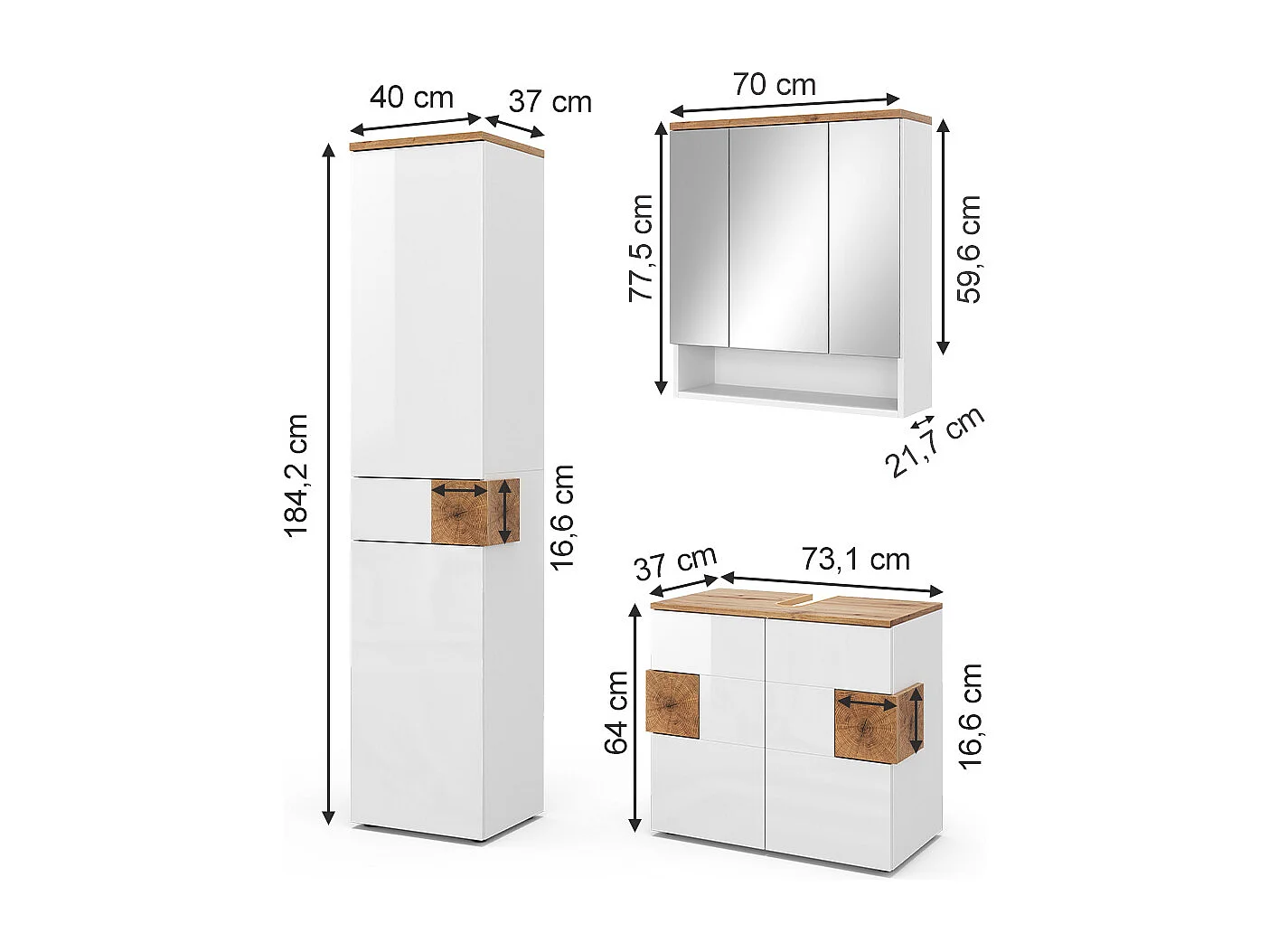 Meubles bain blanc 73x37x64 eden