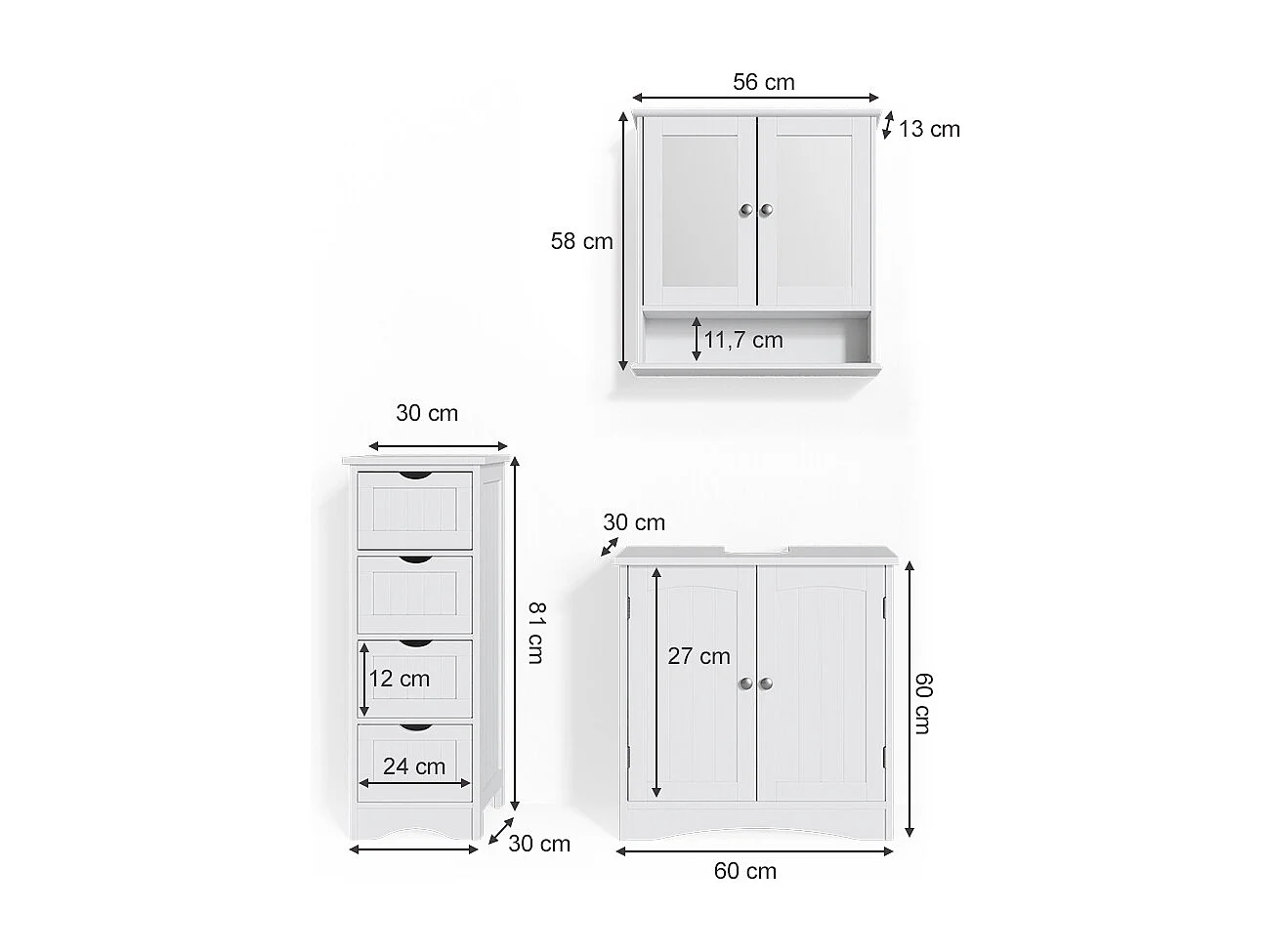 Set mobili bagno bianco 60x30x60 bianco