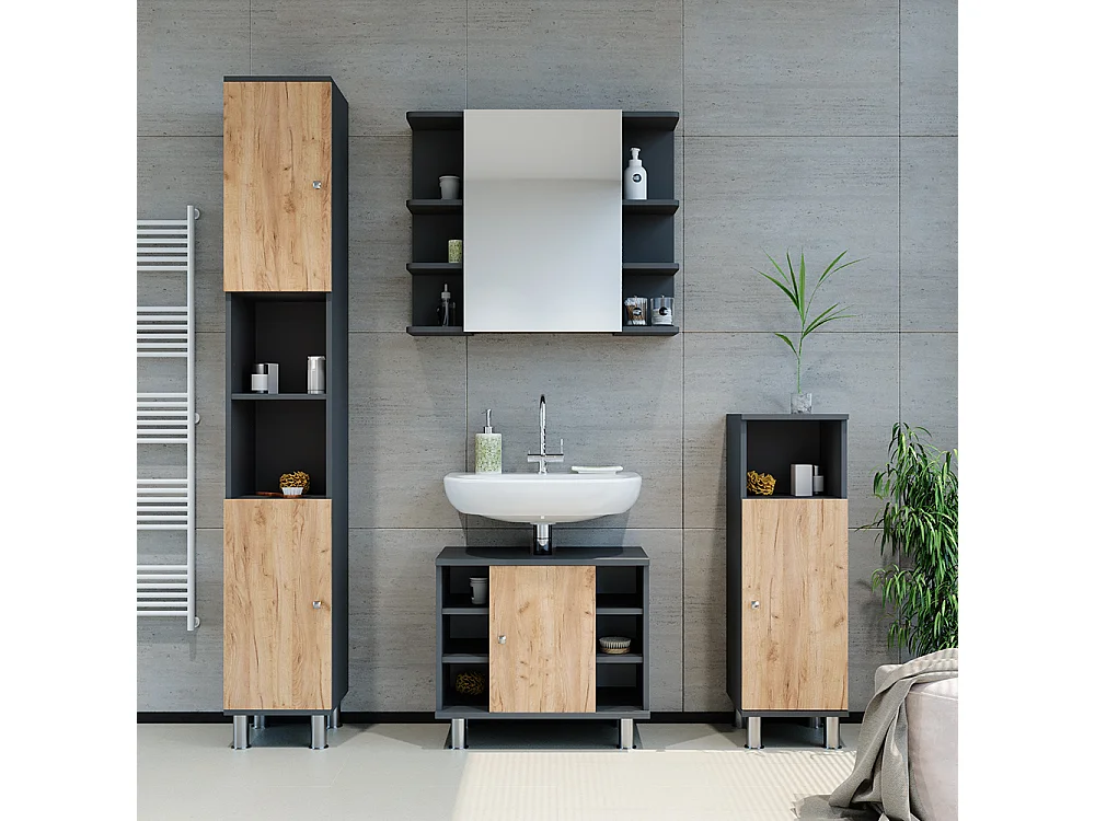Meubles bain anthracite/chêne doré 60x32x54 fynn