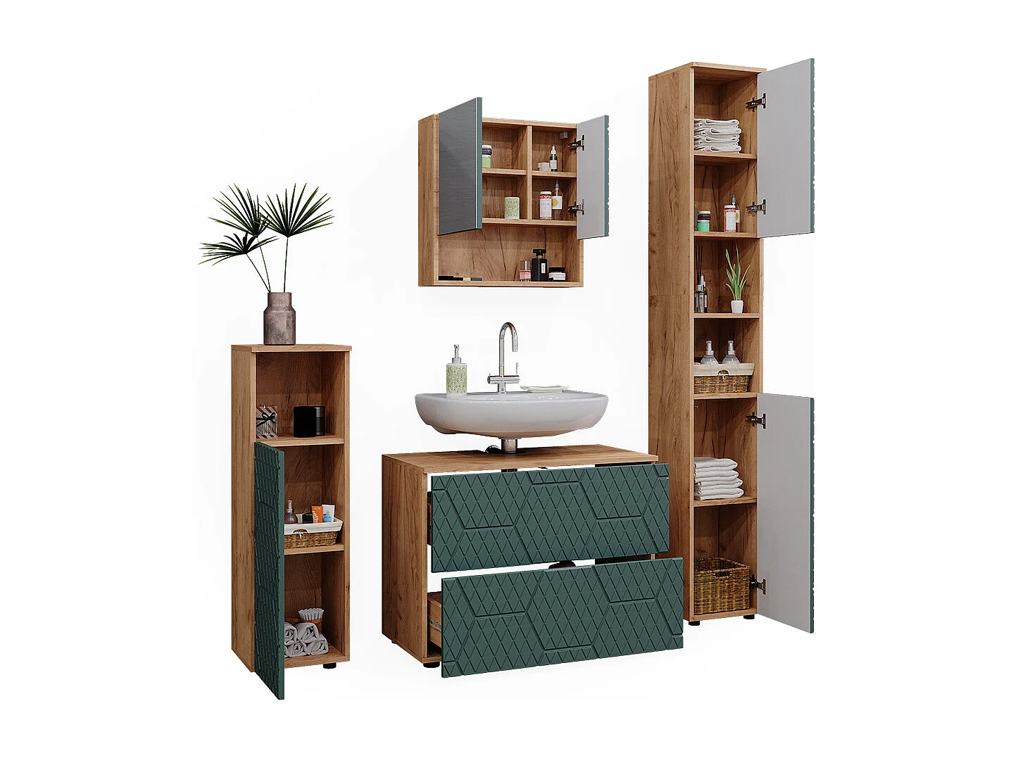 Conjunto de muebles de baño roble verde/dorado 80x41x58 irma