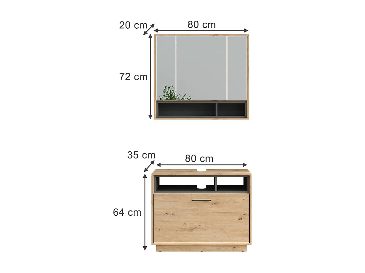 Badmöbel-Set artisan eiche/anthrazit 80x35x64 beatrice