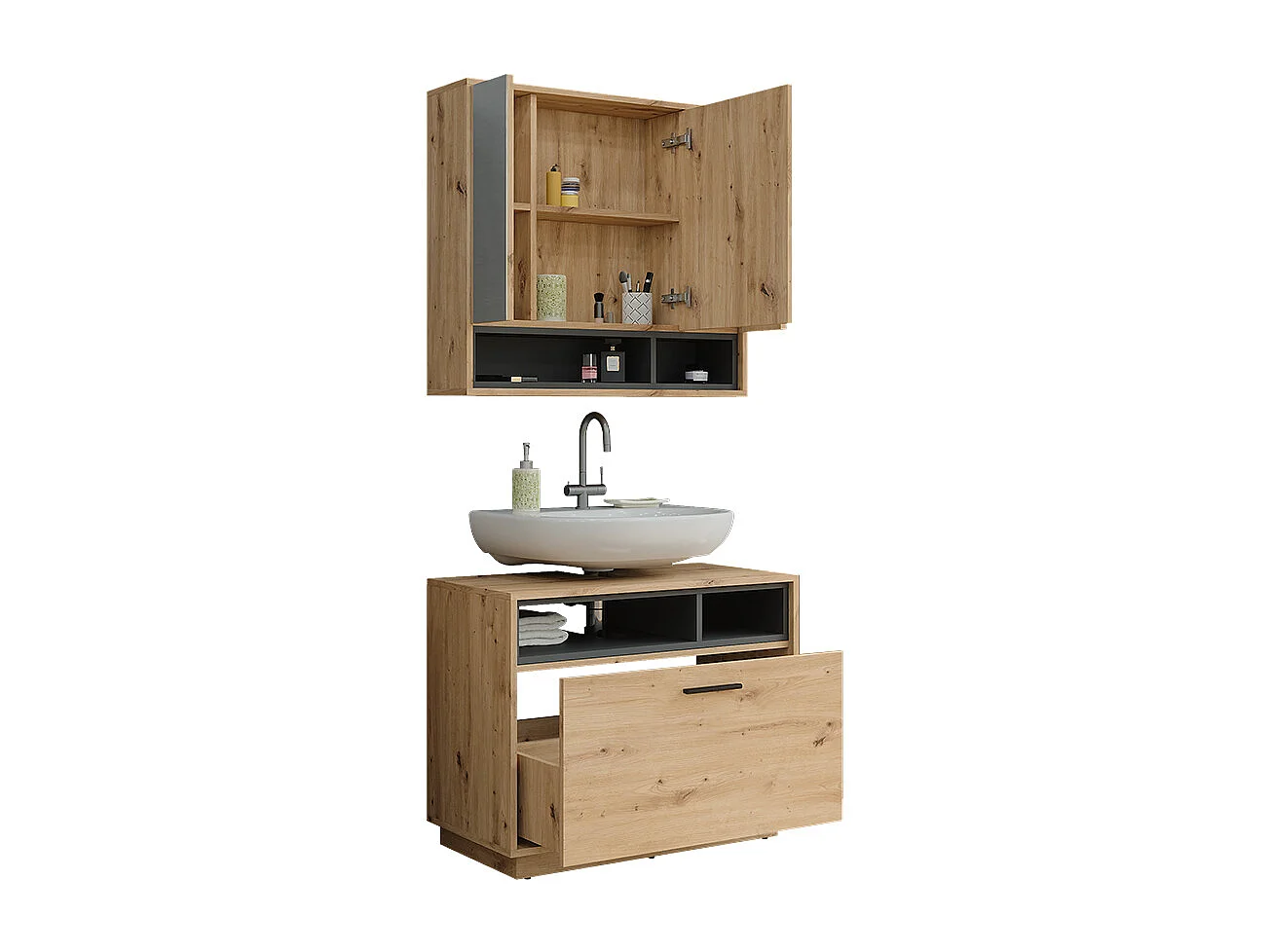 Badmöbel-Set artisan eiche/anthrazit 80x35x64 beatrice