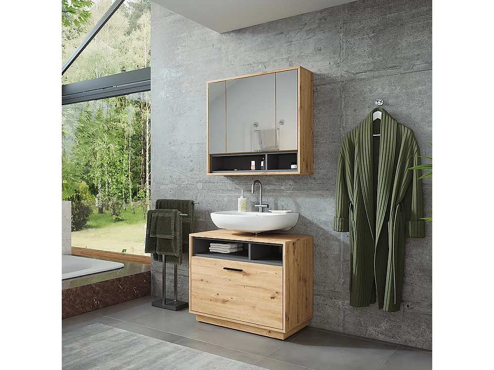 Meubles bain chêne artisan/anthracite 80x35x64 beatrice