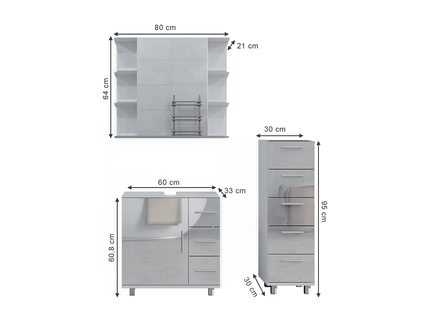 Meubles bain blanc haute brillance 60x33x60.8 ilias