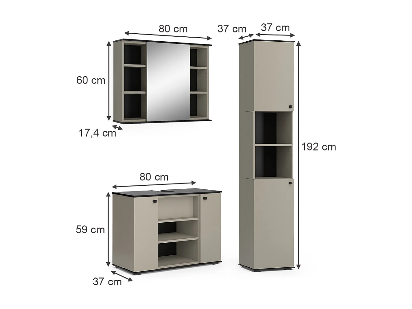 Meubles bain grège 80x37x59 joli