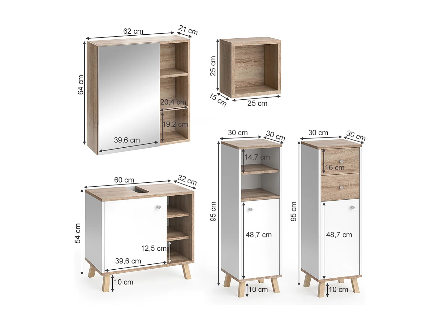 Set mobili bagno bianco 62x32x54 senyo