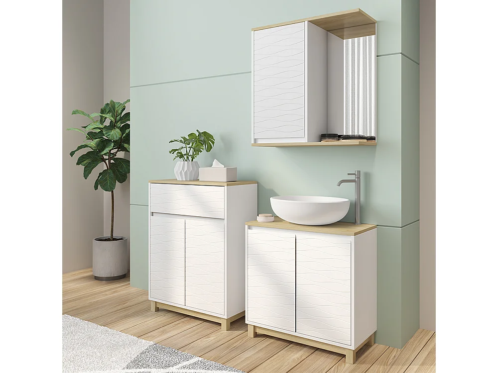 Badmöbel-Set weiß/eiche 60x30x60 livia