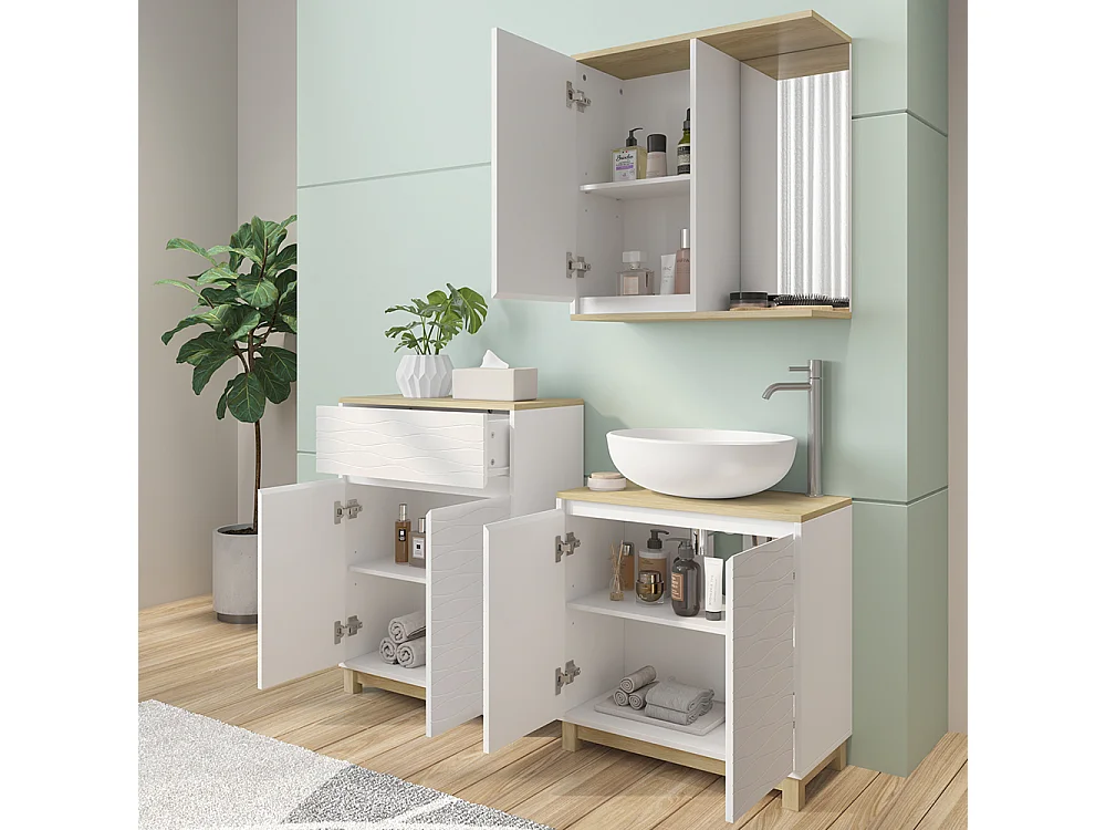 Badmöbel-Set weiß/eiche 60x30x60 livia