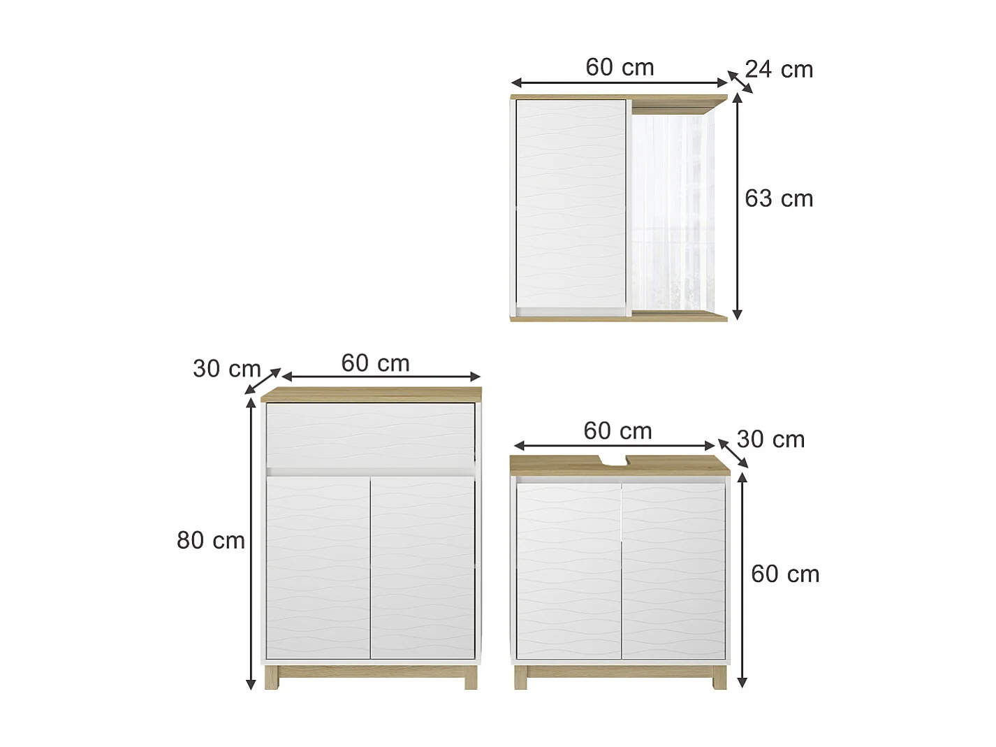Meubles bain blanc/chêne 60x30x60 livia