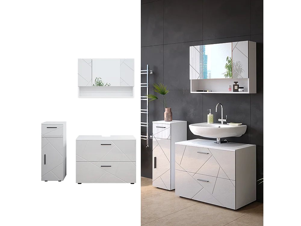 Badmöbel-Set weiß hochglanz 80x41x58.6 irma