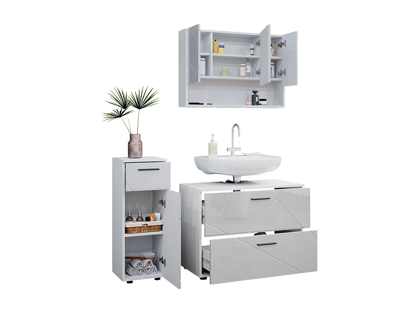 Badmöbel-Set weiß hochglanz 80x41x58.6 irma