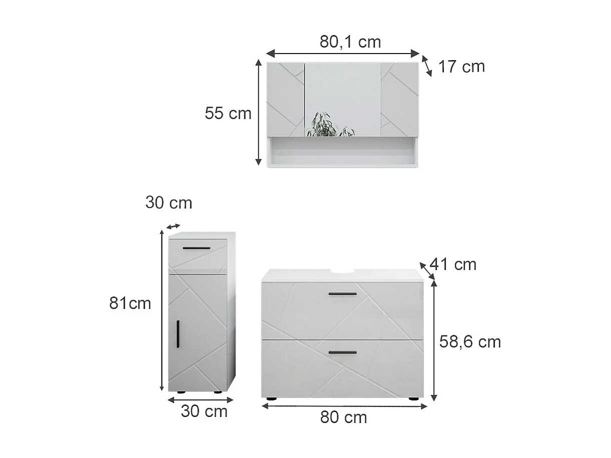 Meubles bain blanc haute brillance 80x41x58.6 irma