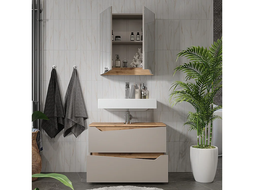 Meubles bain grège 80x35x57.5 marelle