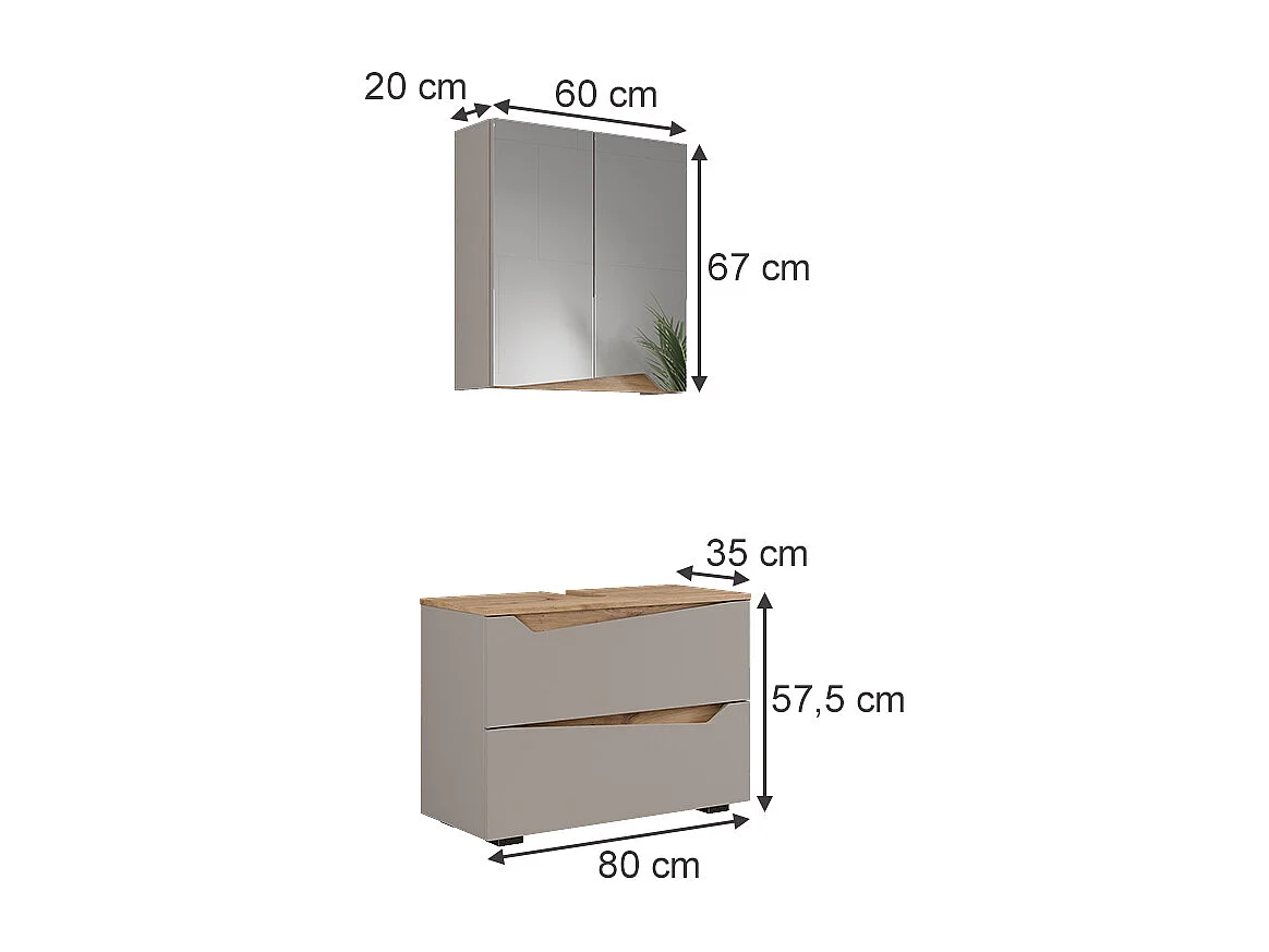 Meubles bain grège 80x35x57.5 marelle