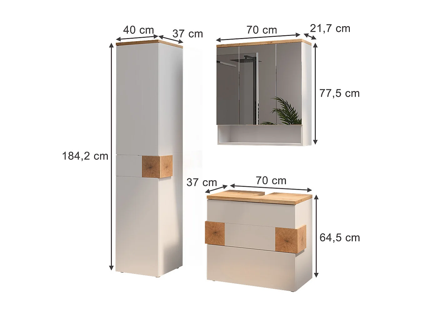 Meubles bain blanc 70x37x64.5 eden