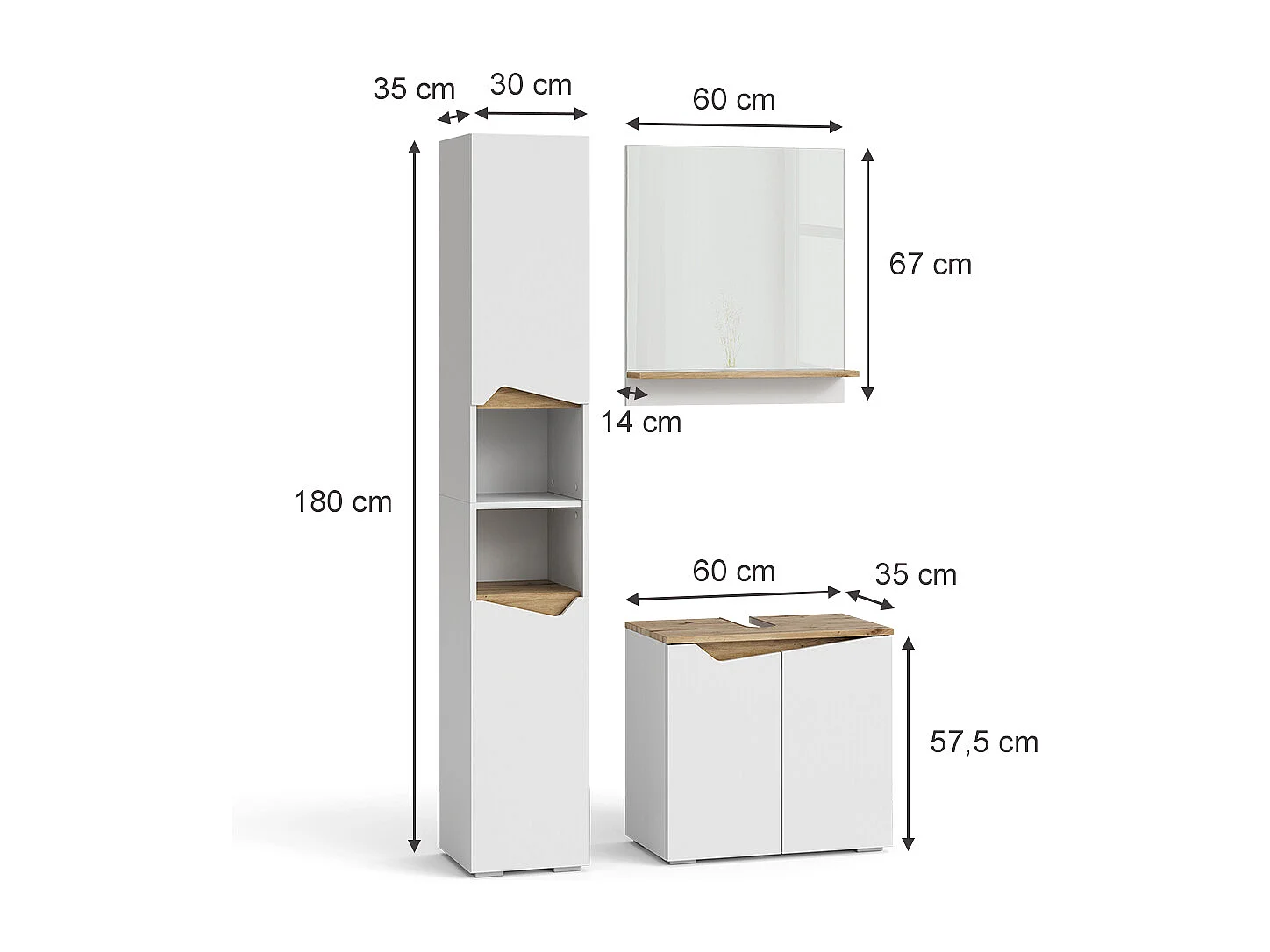 Meubles bain blanc 60x35x57 marelle