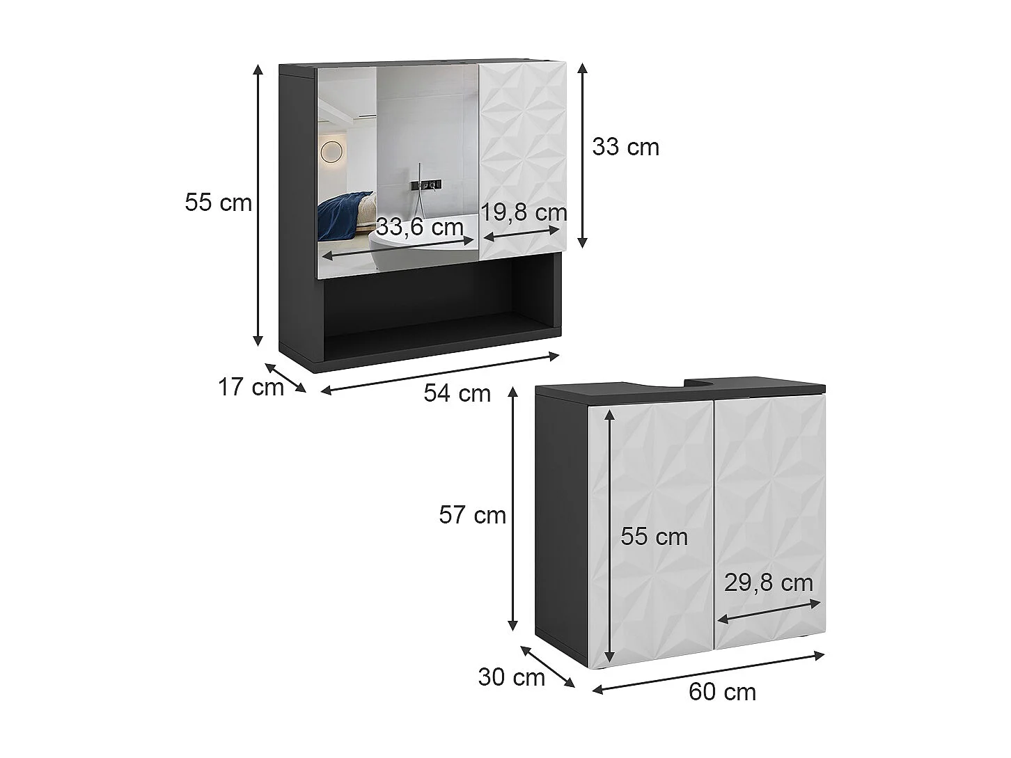 Set di mobili da bagno nero 60x30x57 edge
