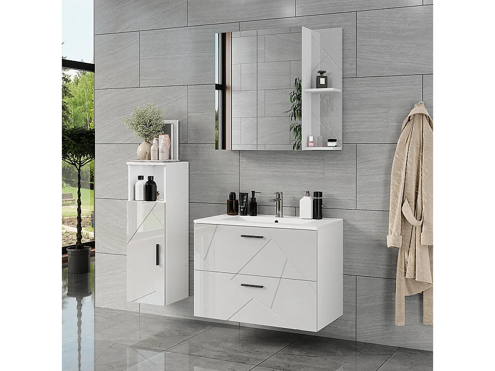 Badmöbel-Set weiß/weiß hochglanz 80x44.6x57 irma