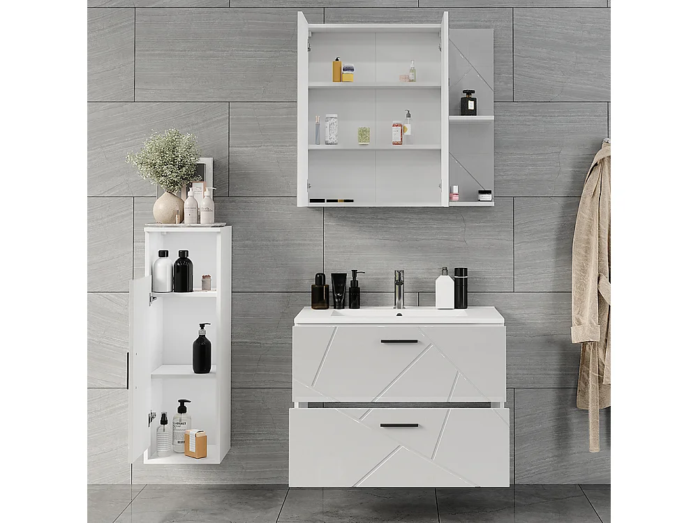 Badmöbel-Set weiß/weiß hochglanz 80x44.6x57 irma