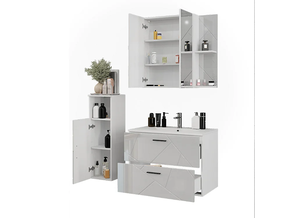 Badmöbel-Set weiß/weiß hochglanz 80x44.6x57 irma