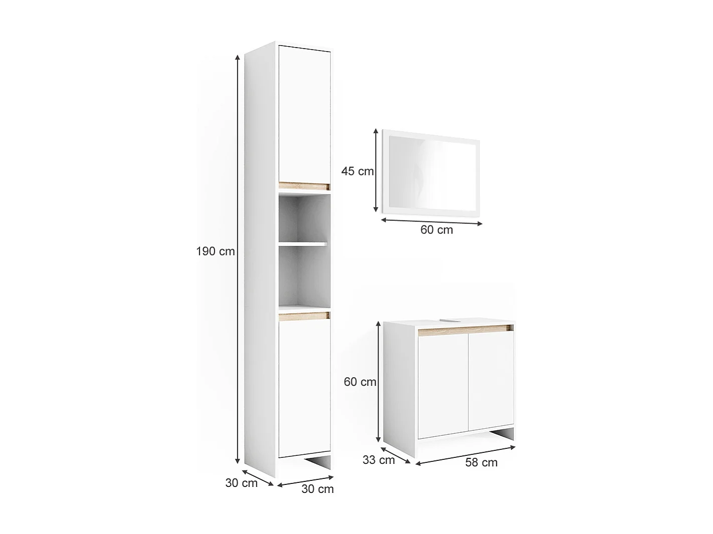 Meubles bain blanc/sonoma 58x33x60 emma