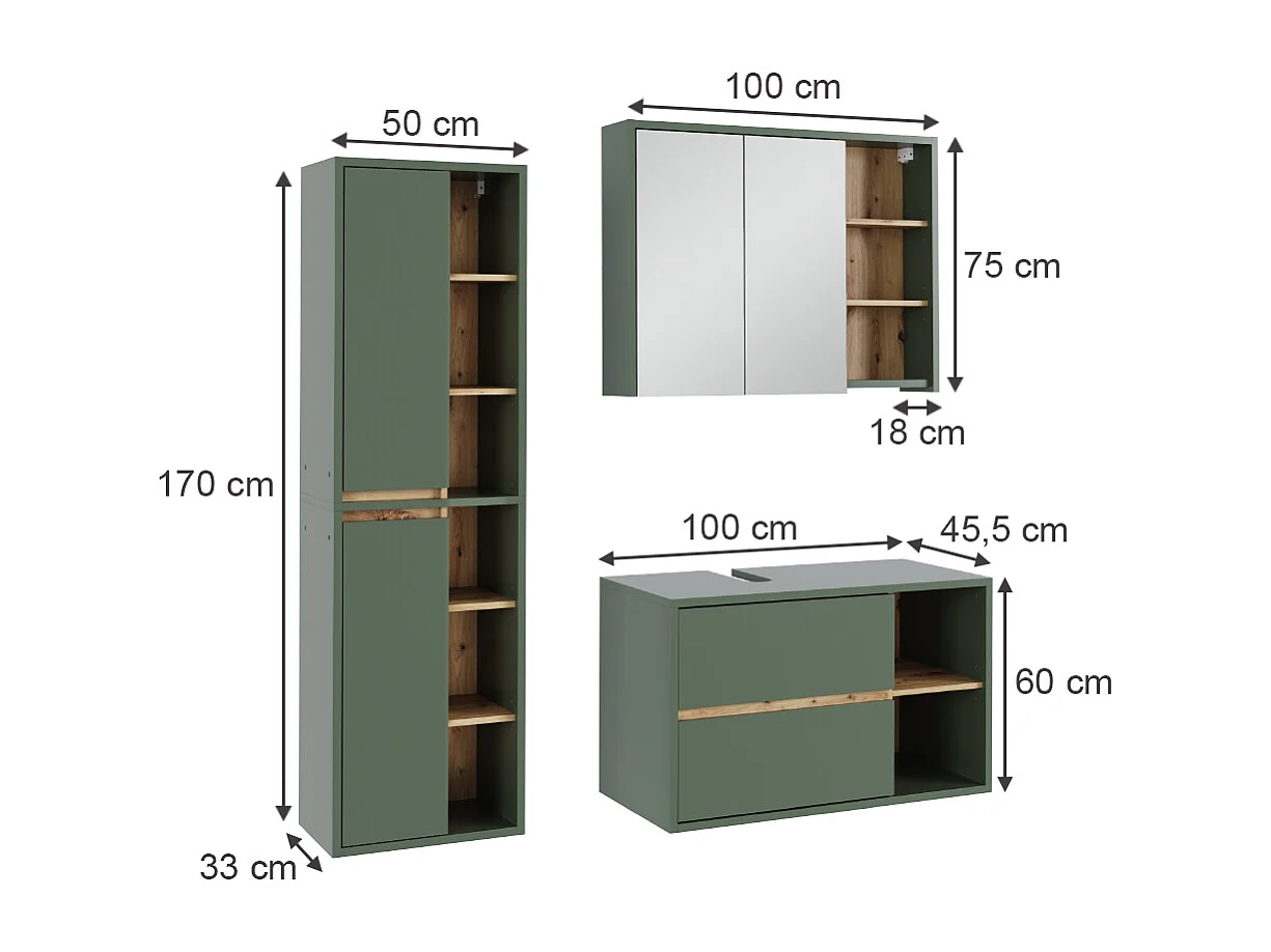 Ensemble de meubles de salle de bains vert/artisan 100x45.5x60 viola