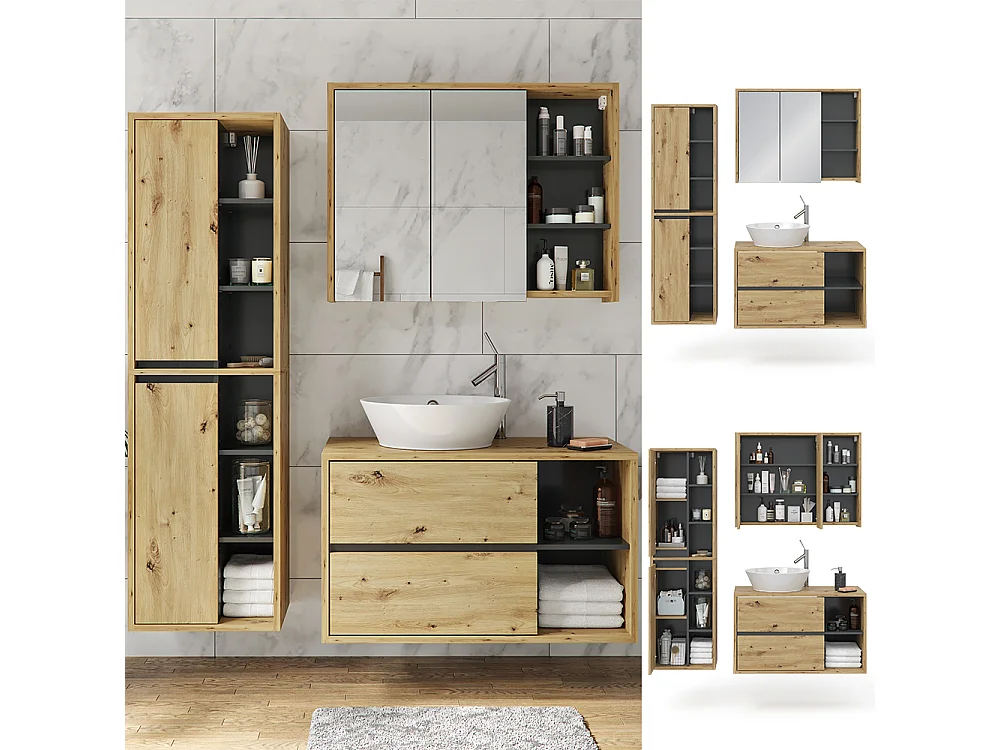 Set mobili bagno rovere artigianale 60x45x100 viola