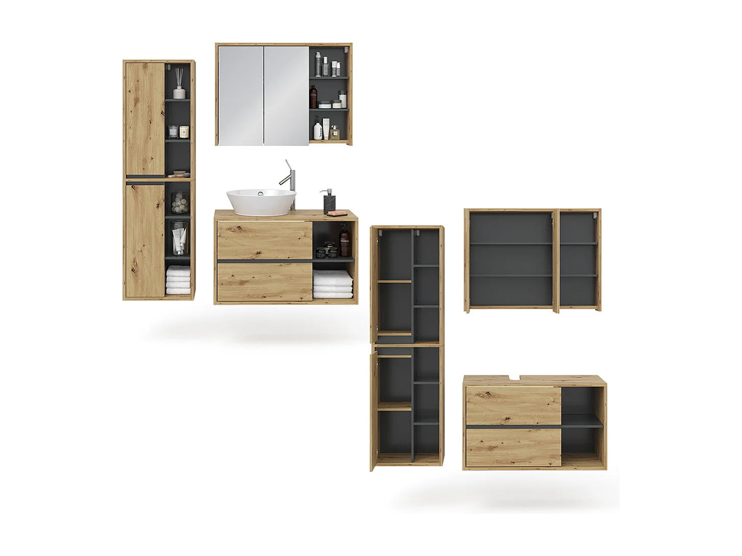 Set mobili bagno rovere artigianale 60x45x100 viola