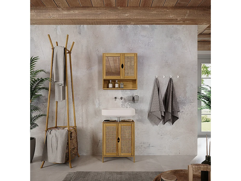 Ensemble de meubles de salle de bains bambou 48x29x60 liora