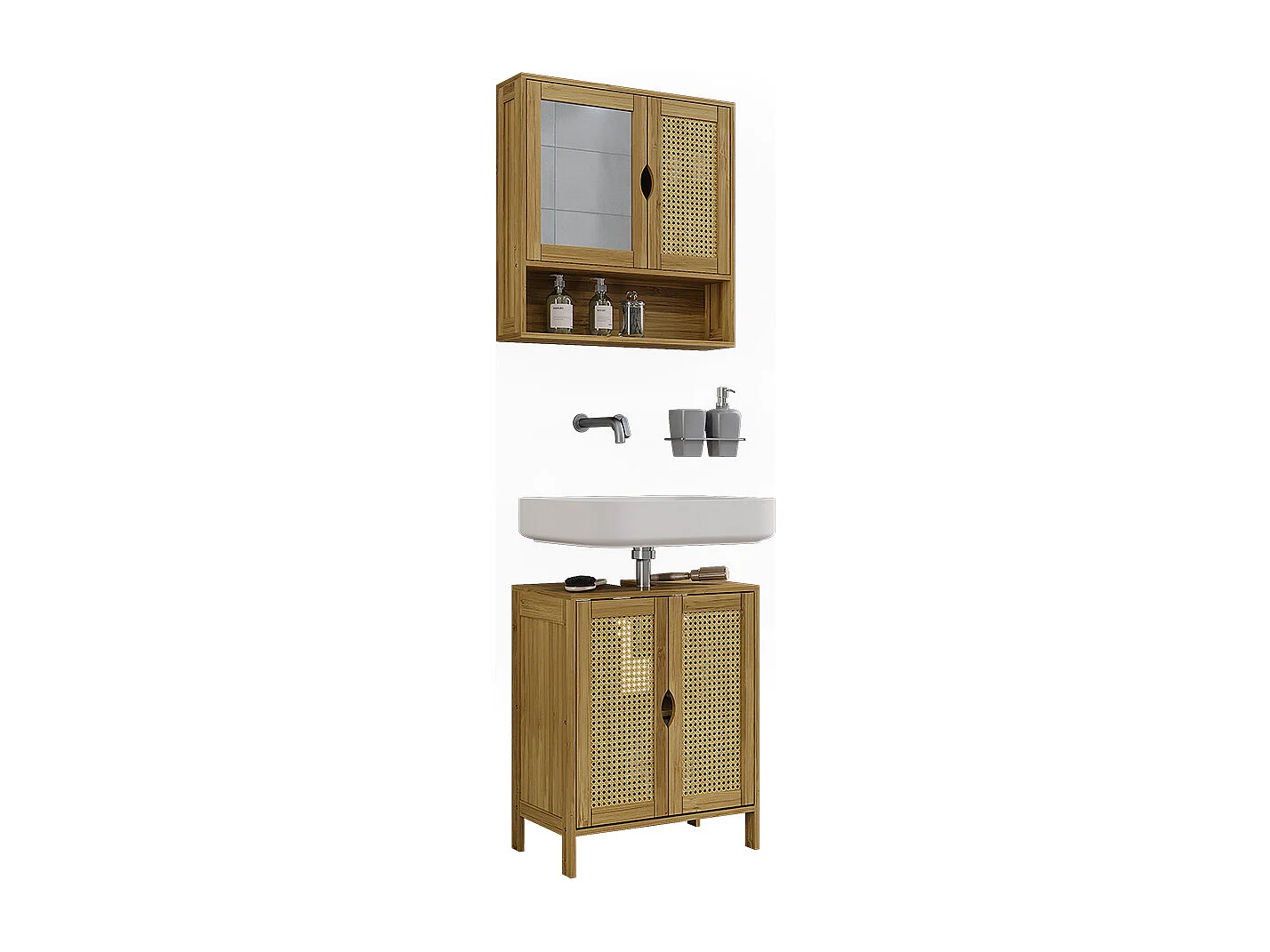 Ensemble de meubles de salle de bains bambou 48x29x60 liora