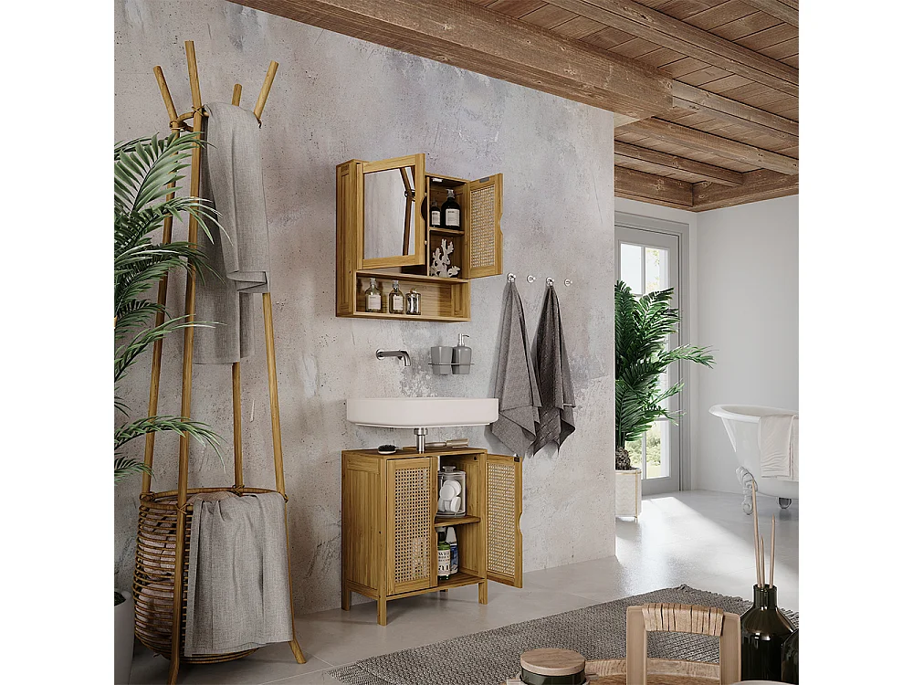 Ensemble de meubles de salle de bains bambou 48x29x60 liora