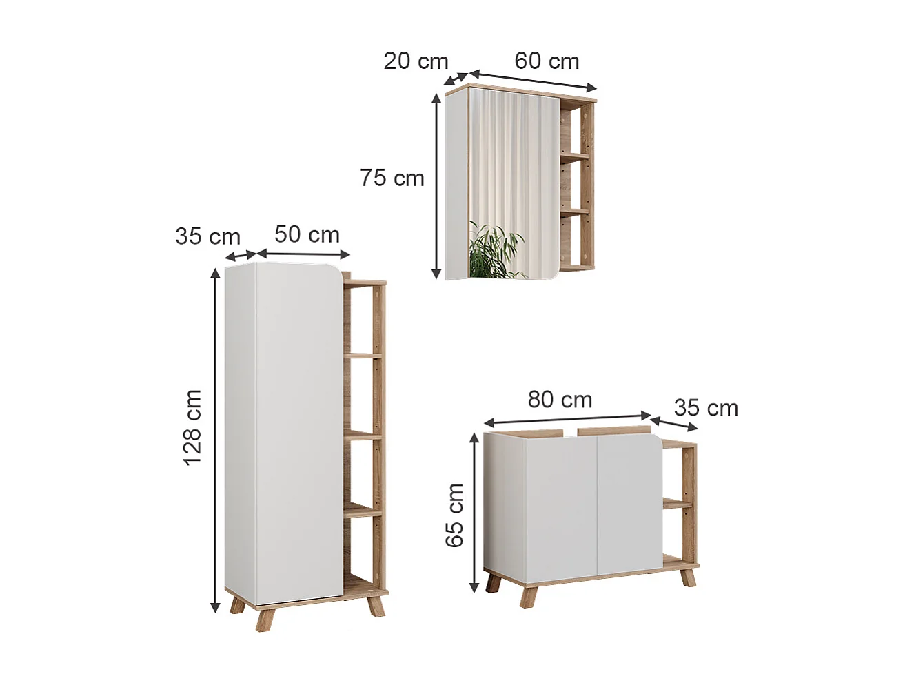 Set di mobili da bagno sonoma/bianco 80x35x65 karen